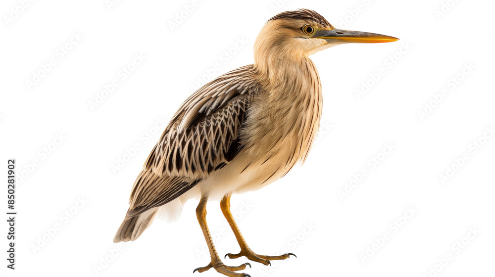 A Striped Heron Bird Standing Against White Background A Striped Heron Bird Standing Against White Background