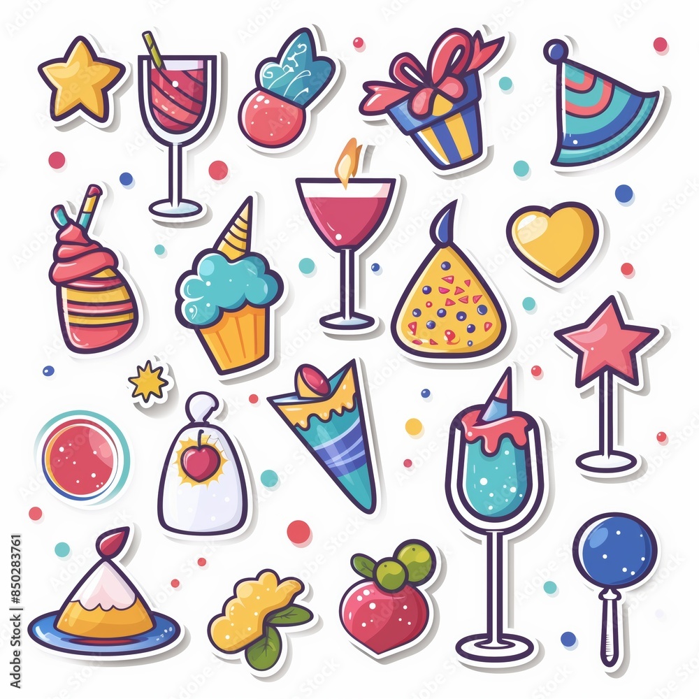Party and Celebration Icons in Cartoon Style Party and Celebration Icons in Cartoon Style