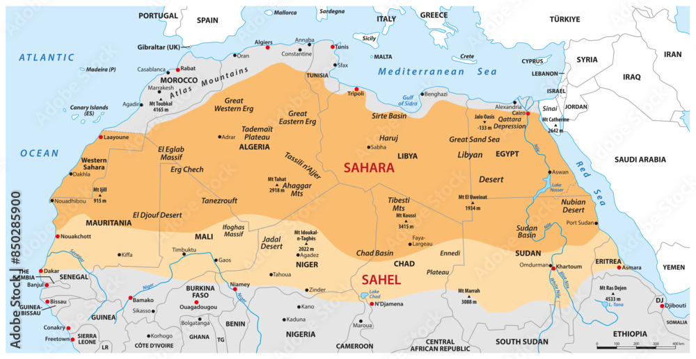 Map of the African Sahara Desert and the Sahel