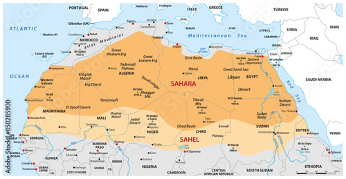 Obraz na płótnie Map of the African Sahara Desert and the Sahel w salonie