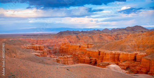 Natural unusual landscape red canyon of unusual beauty is similar to the Martian landscape, the Charyn canyon