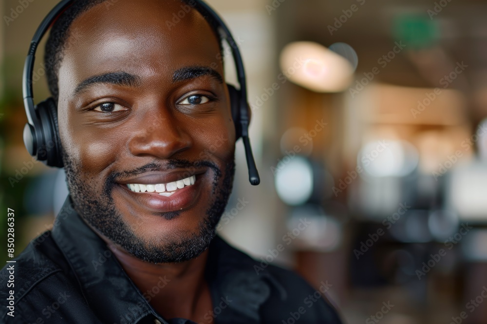 Phone marketing, consultancy, and customer service call center, face, and smiling with businessman portrait. Ecommerce, telecom, black man CRM, help desk, and contact us service microphone Phone marketing, consultancy, and customer service call center, face, and smiling with businessman portrait. Ecommerce, telecom, black man CRM, help desk, and contact us service microphone