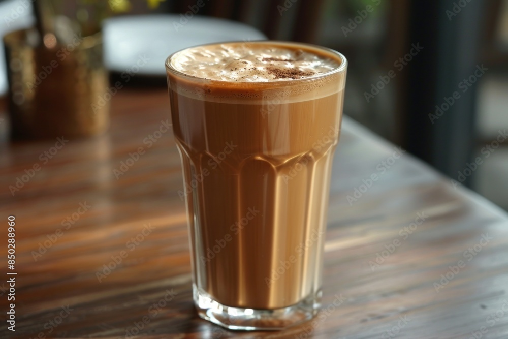 Cold coffee with milk, ice, and a hint of cinnamon in a tall glass, ideal for a summer thirst-quencher.
Cold coffee with milk, ice, and a hint of cinnamon in a tall glass, ideal for a summer thirst-quencher.