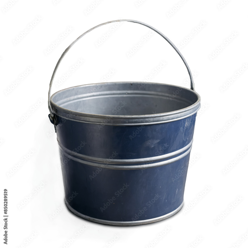 This image shows a blue metal bucket with handle, cleanly isolated on a transparent, white background, in png format This image shows a blue metal bucket with handle, cleanly isolated on a transparent, white background, in png format
