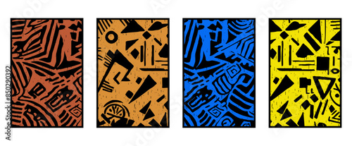 Set of 4 Abstract pattern. Illustration for printing on wall decorations. For use in graphics.