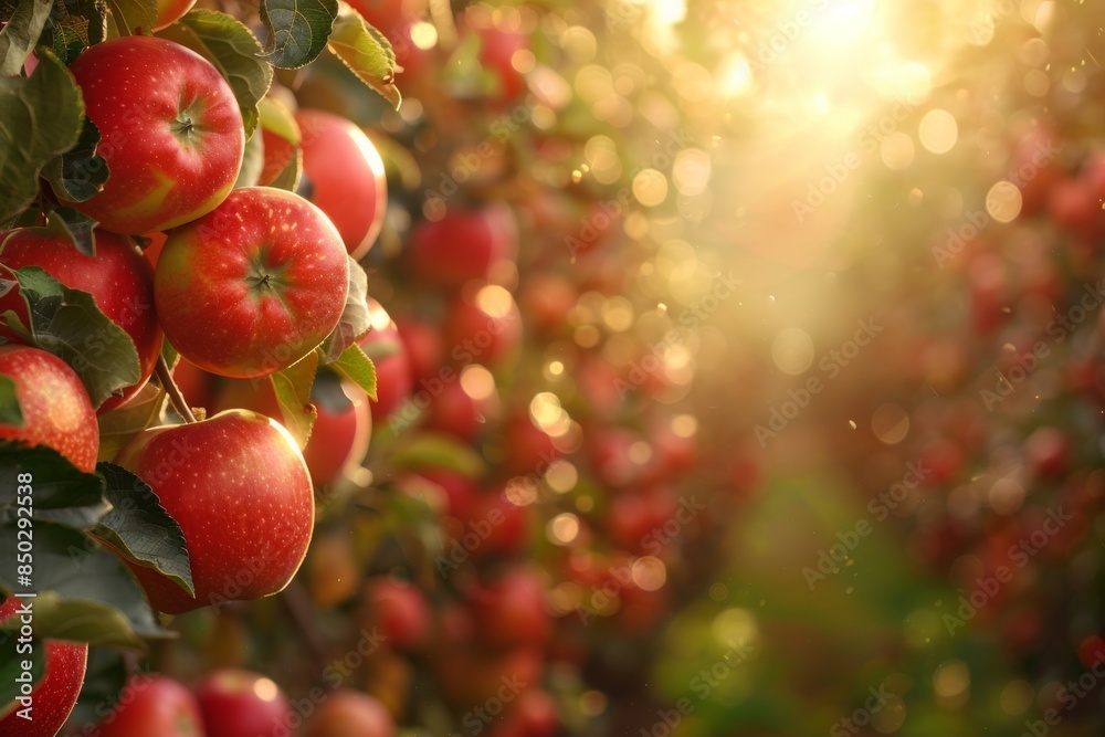 Red Apples Ripening in the Sunlight on a Tree Branch Red Apples Ripening in the Sunlight on a Tree Branch