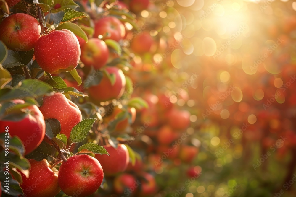 Red Apples Ripening in the Sunlight on a Tree Branch