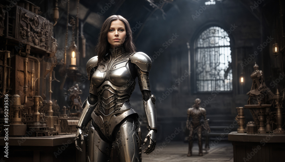 Advanced Female Cyborg in High-Tech Lab: High-Resolution Digital Art of Humanoid Android with AI Technology and Cybernetic Enhancements for Futuristic Sci-Fi and Innovation Themes Advanced Female Cyborg in High-Tech Lab: High-Resolution Digital Art of Humanoid Android with AI Technology and Cybernetic Enhancements for Futuristic Sci-Fi and Innovation Themes