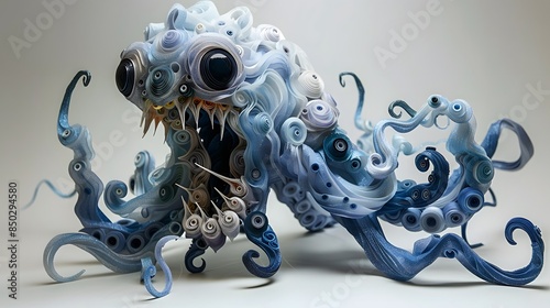 Paper Quilling, The absurd appearance of the monster belies its deadly nature, a true horror to behold., Minimalism photo