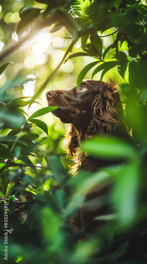Fototapeta premium Curious Boykin Spaniel exploring nature in the outdoors