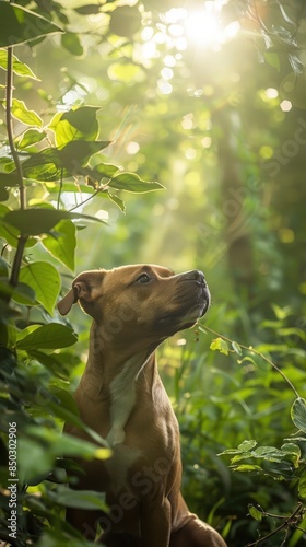 Curious American Staffordshire Terrier exploring its surroundings