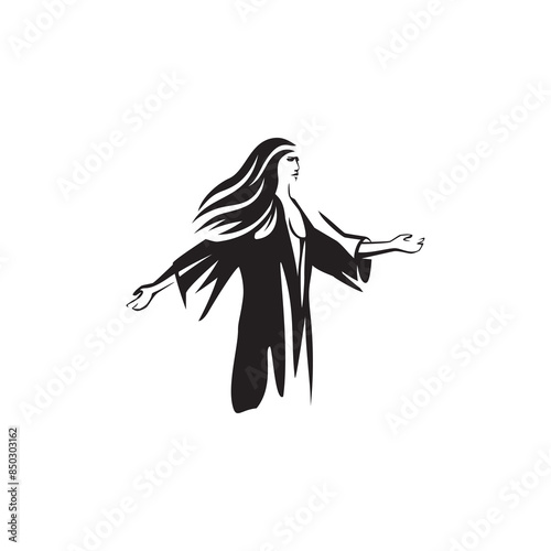 Witch woman in robe, made minimalist with spotlight effect