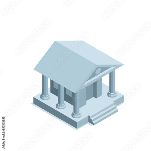 isometric bank icon, in color on a white background, building with columns or antique structure, financial institution or government building