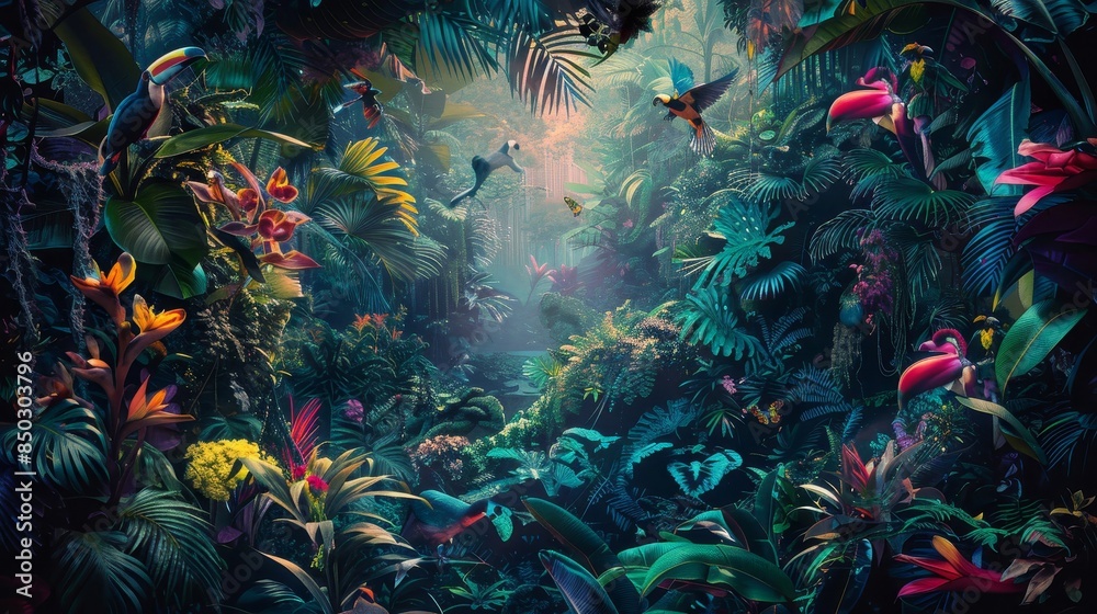 Obraz premium Dreamscape inspired by Latin American beauty with lush scenery and wildlife background