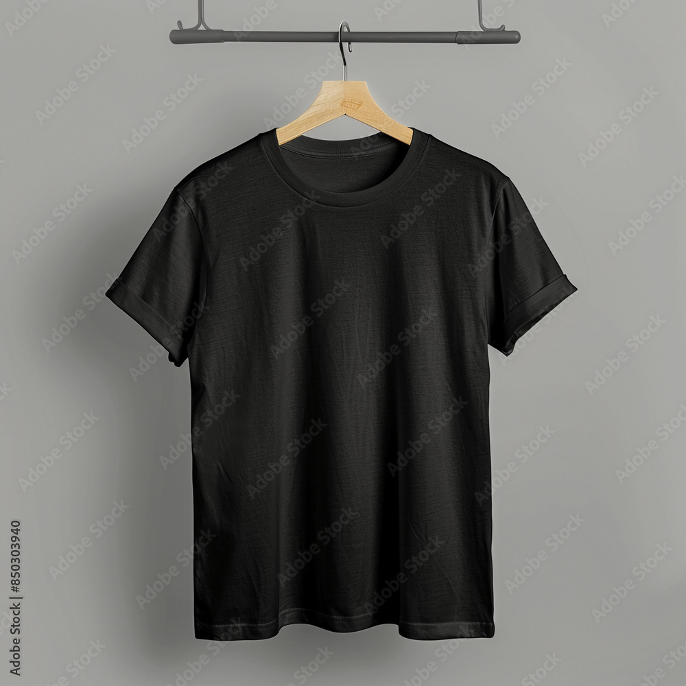 Black T-Shirt on Wooden Hanger Black T-Shirt on Wooden Hanger
