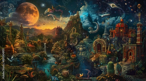 Captivating composition of Hispanic folklore in surreal dreamscape background photo