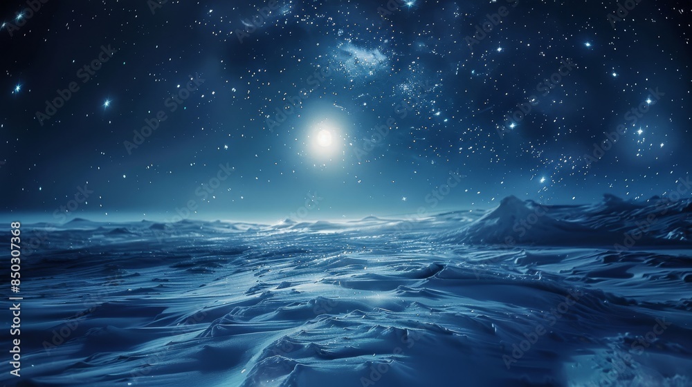Naklejka premium Shimmering stars and moonlight in celestial winter sky background