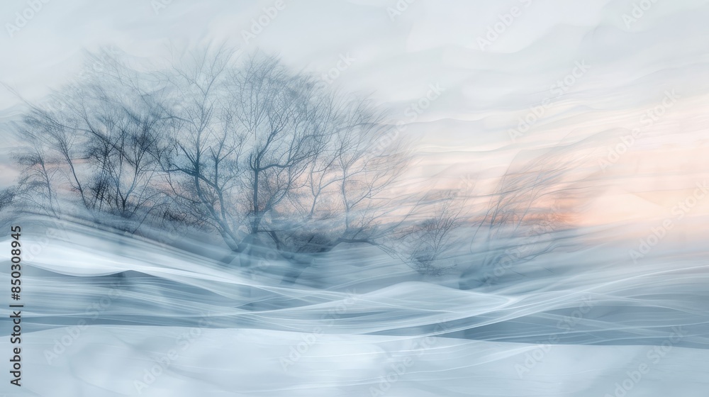 Peaceful stillness of snowy dawn captured in abstract form background Peaceful stillness of snowy dawn captured in abstract form background