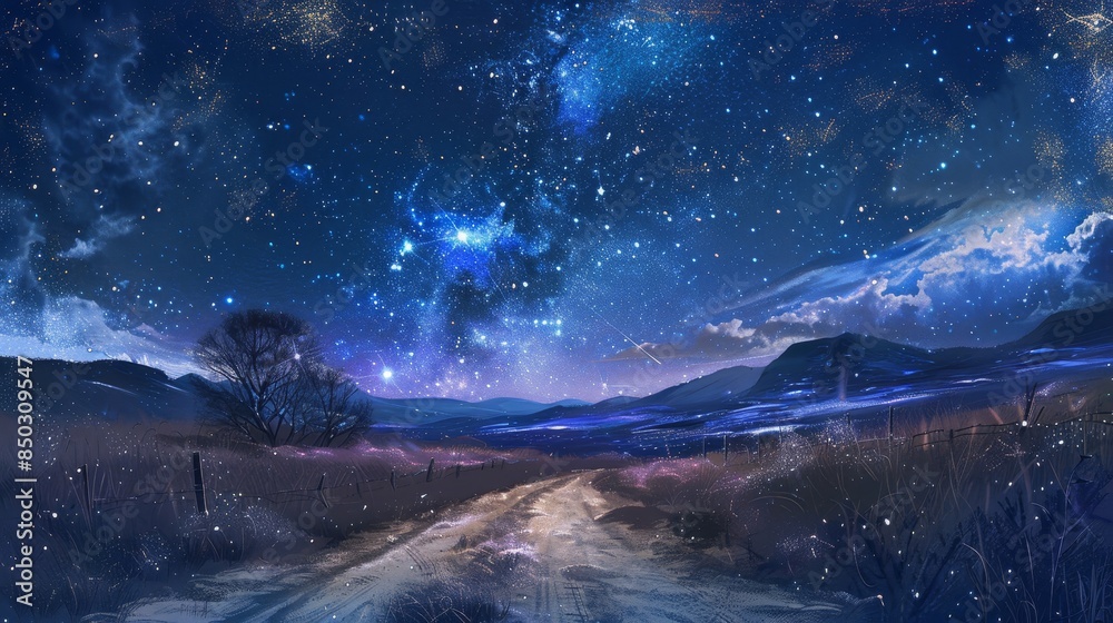 Fototapeta premium Shimmering galaxies and nebulae create winter sky beauty background
