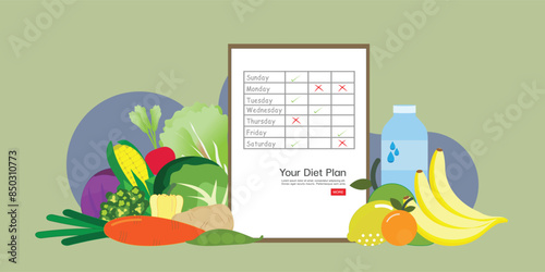 Diet plan schedule with Healthy food and Nutrition Diet.