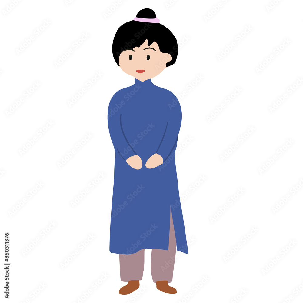 vietnamese girl wearing traditional clothes ao dai vector beautiful cartoon handdrawn illustration vietnamese girl wearing traditional clothes ao dai vector beautiful cartoon handdrawn illustration