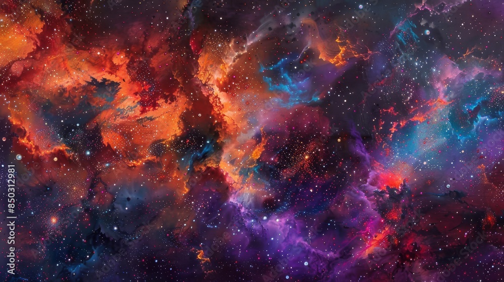 Obraz premium Sky ablaze with stars and galaxies in vibrant Day of the Dead colors background