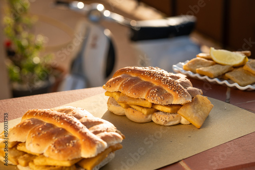 Fototapeta Naklejka Na Ścianę i Meble -  Panelle sandwich bread is a traditional street food from sicily italy 