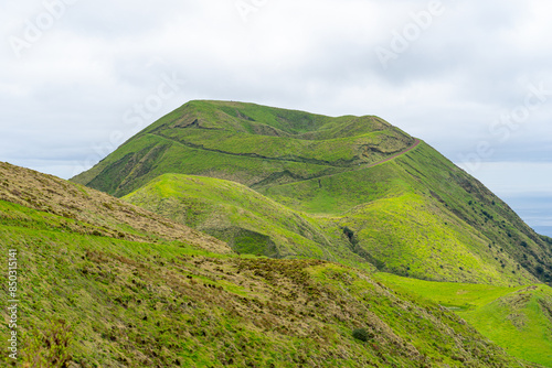 surrounding area with strong vegetation in the Pico da Esperança area, São Jorge Island-Azores-Portugal. surrounding area with strong vegetation in the Pico da Esperança area, the highest point  photo