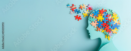 ADHD awareness month october, attention deficit hyperactivity disorder, mental health, mind of a child with colorful jigsaw or puzzle pieces  photo