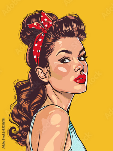 beautiful woman, retro style pop art pin up, flat vector illustration