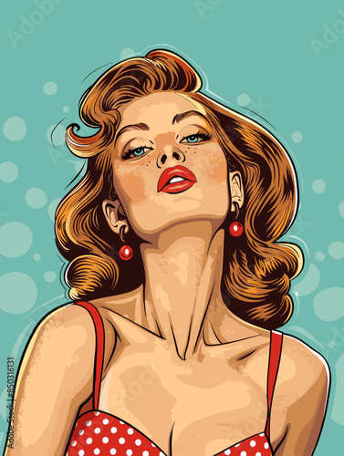 beautiful woman, retro style pop art pin up, flat vector illustration