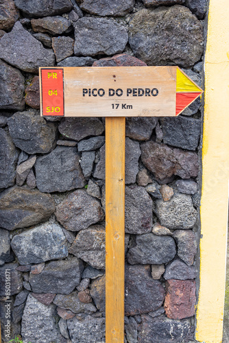 Information sign for direction to Pico do Pedro at 17km.PR04.São Jorge Island-Azores-Portugal photo