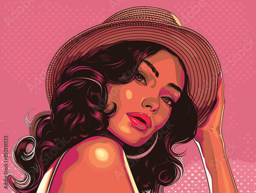 beautiful attractive woman, vector illustration in pin-up style
