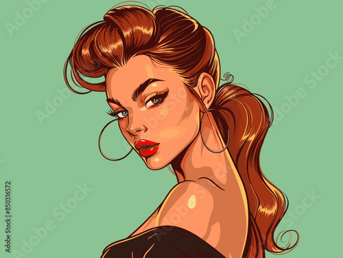 beautiful woman, retro style pop art pin up, flat vector illustration