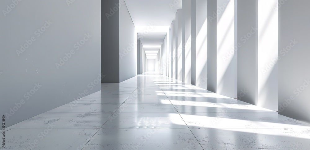 Fototapeta premium A square hallway with gray and white walls
