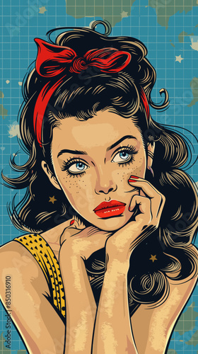 beautiful woman, retro style pop art pin up, flat vector illustration