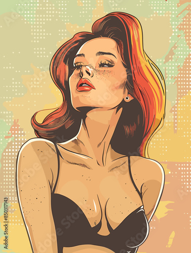 beautiful woman, retro style pop art pin up, flat vector illustration