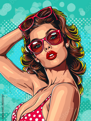 beautiful woman, retro style pop art pin up, flat vector illustration