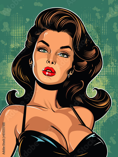 beautiful woman, retro style pop art pin up, flat vector illustration