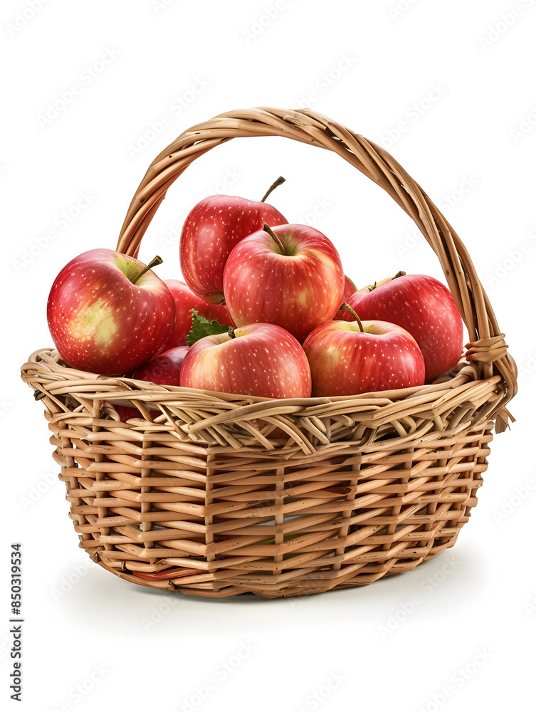 A wicker basket filled with fresh red apples. Perfect for illustrating concepts of harvest, fruit, or healthy eating. A wicker basket filled with fresh red apples. Perfect for illustrating concepts of harvest, fruit, or healthy eating.
