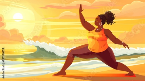 illustration of african amercan woman yoga at sunset © Sunshine mood