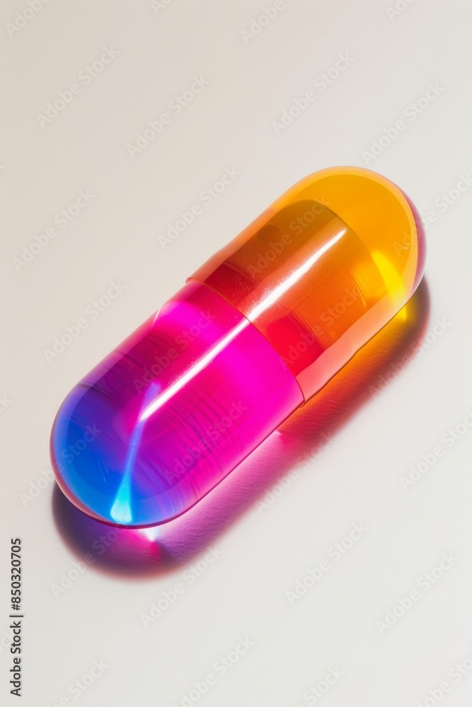 A vibrant pill isolated on a clean white background, symbolizing health, medicine, and wellness A vibrant pill isolated on a clean white background, symbolizing health, medicine, and wellness