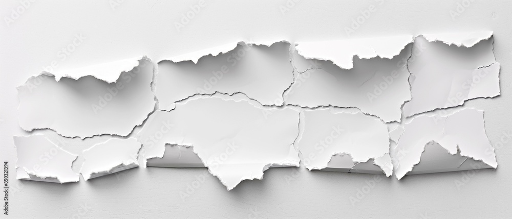 White torn paper on white background, worn old texture White torn paper on white background, worn old texture
