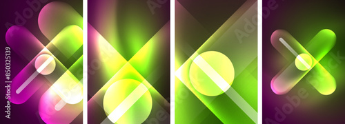 Abstract composition. Aglow in neon hues against the dark, radiating energy and allure, a captivating spectacle of vibrant luminescence