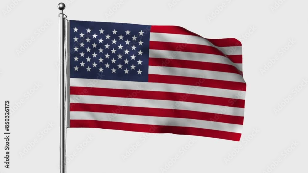 USA America looped flag waving in the wind with colored chroma key on transparent background remove, cycle seamless loop video