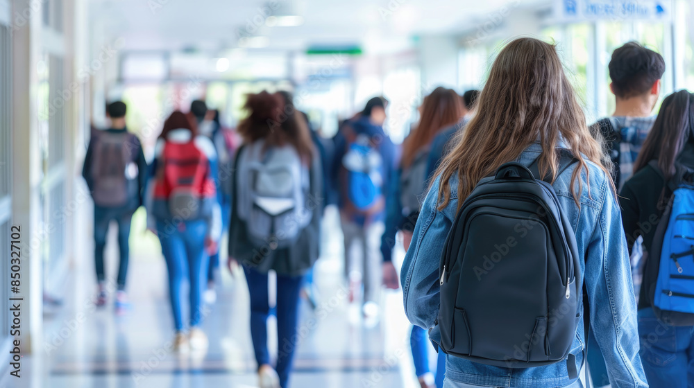 Students Walking into High School During Morning Rush Hour Students Walking into High School During Morning Rush Hour