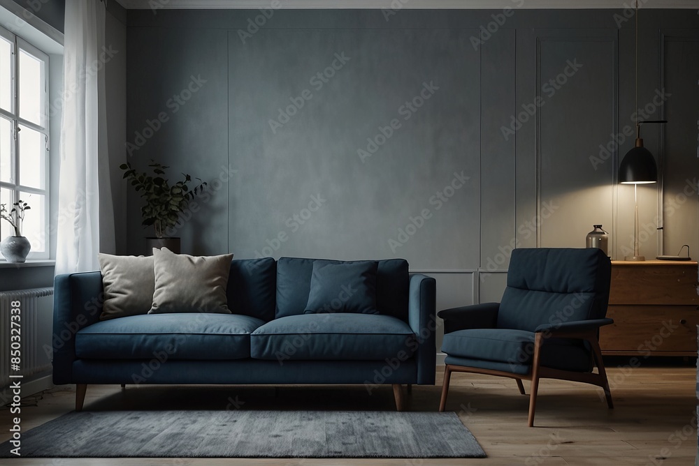 Fototapeta premium Dark modern interior design, template, copy space.