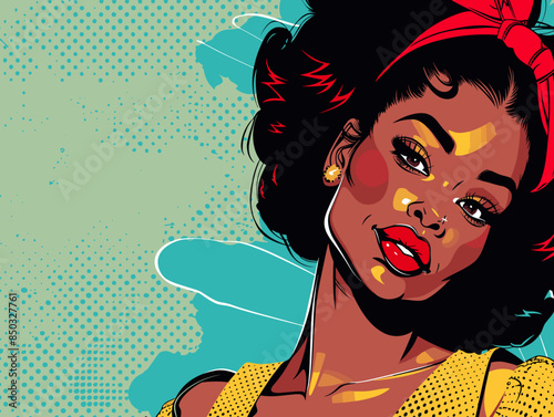beautiful black woman vector illustration pop art retro comic style