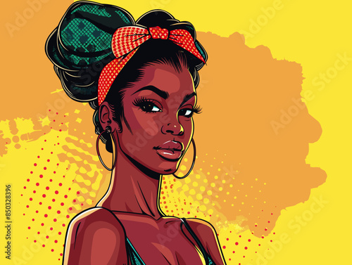 beautiful black woman vector illustration in pop art and pin app style