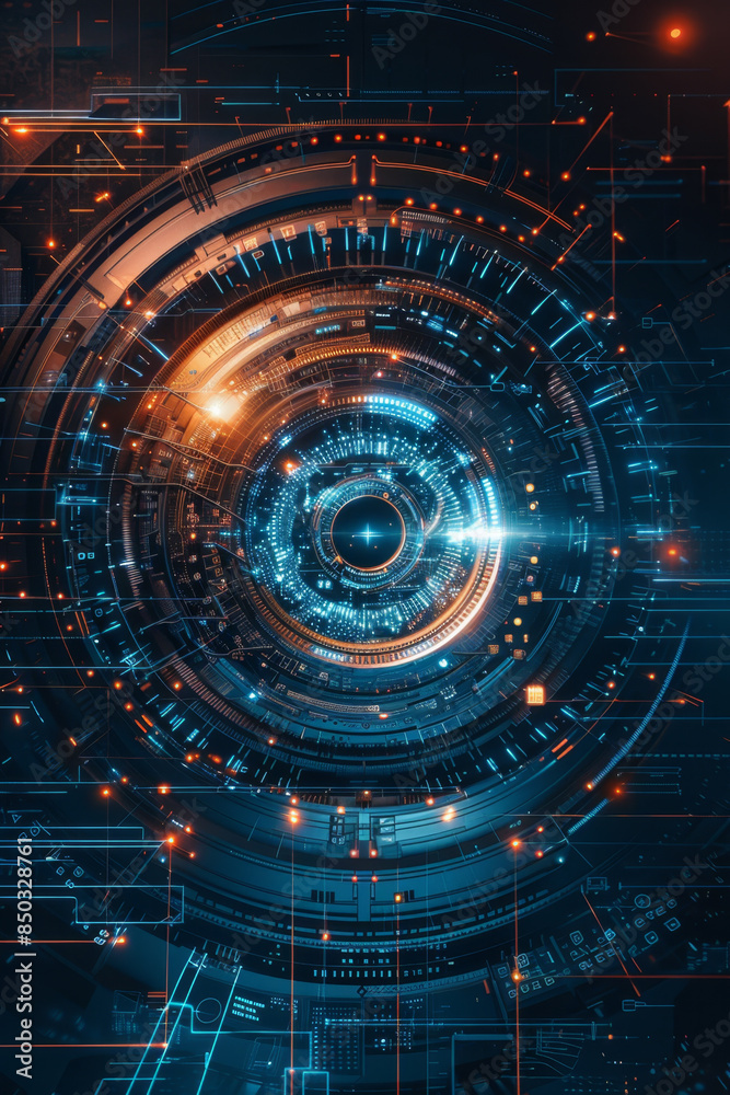 Vibrant background image for AI technology with sharp focus on futuristic elements.